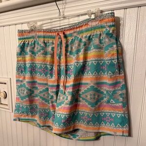 Chubbies “The En Fuego” Teal Multicolor Southwestern XL Swim trunks